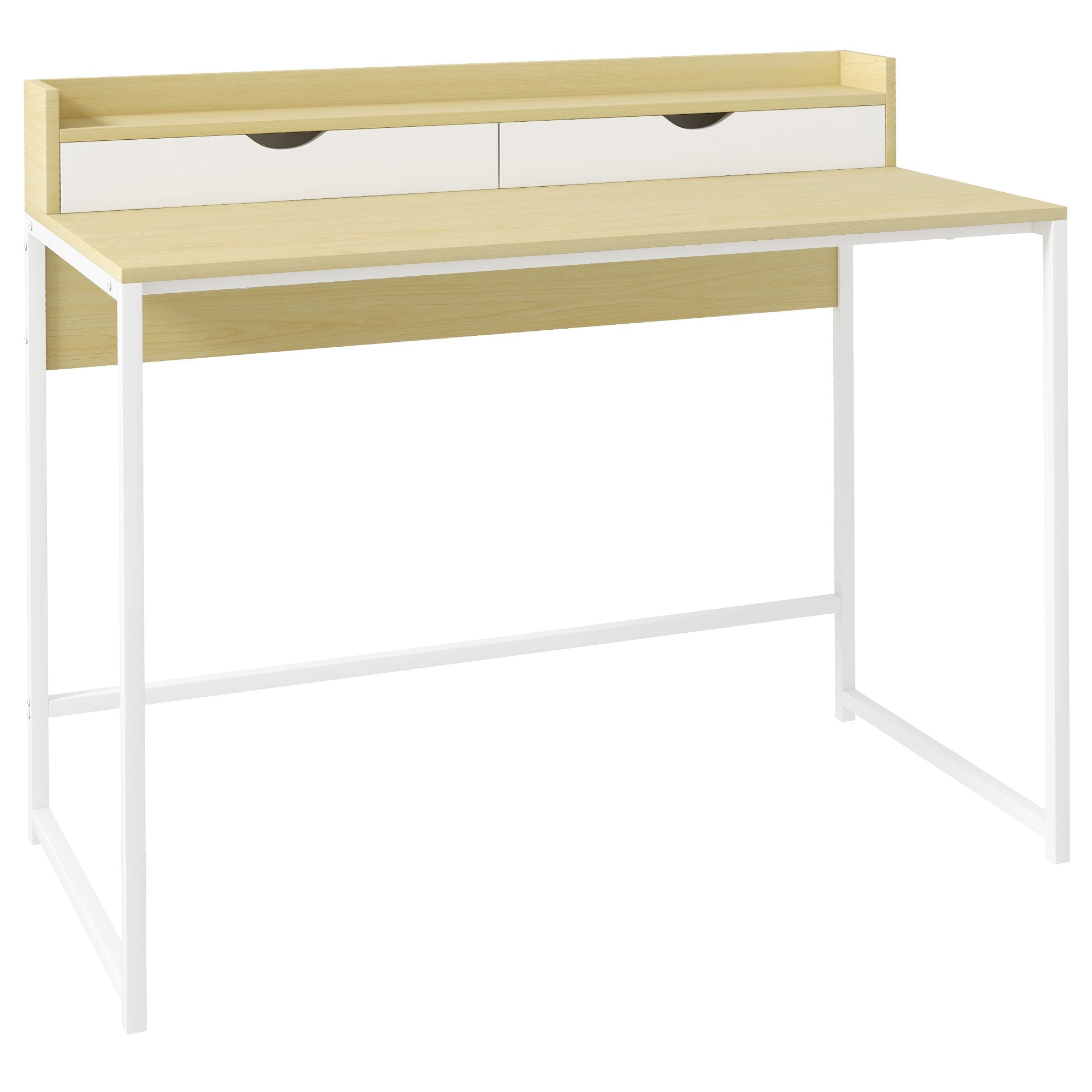 Secretária Moderna com Estante e Gavetas Removíveis 106x50x89 cm - Branco e Carvalho