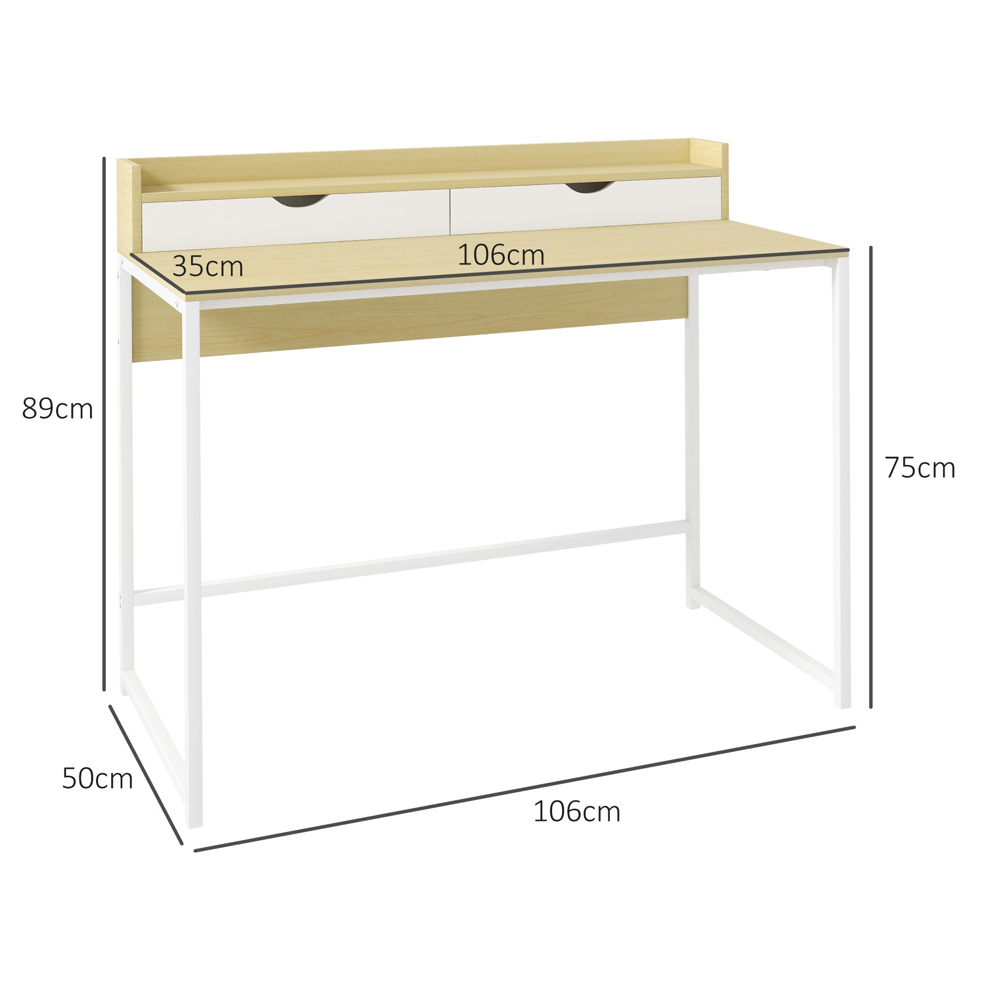 Secretária Moderna com Estante e Gavetas Removíveis 106x50x89 cm - Branco e Carvalho
