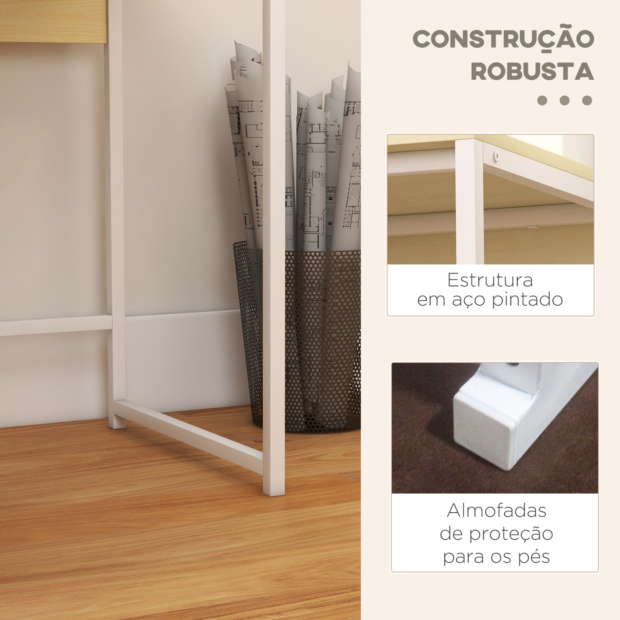 Secretária Moderna com Estante e Gavetas Removíveis 106x50x89 cm - Branco e Carvalho