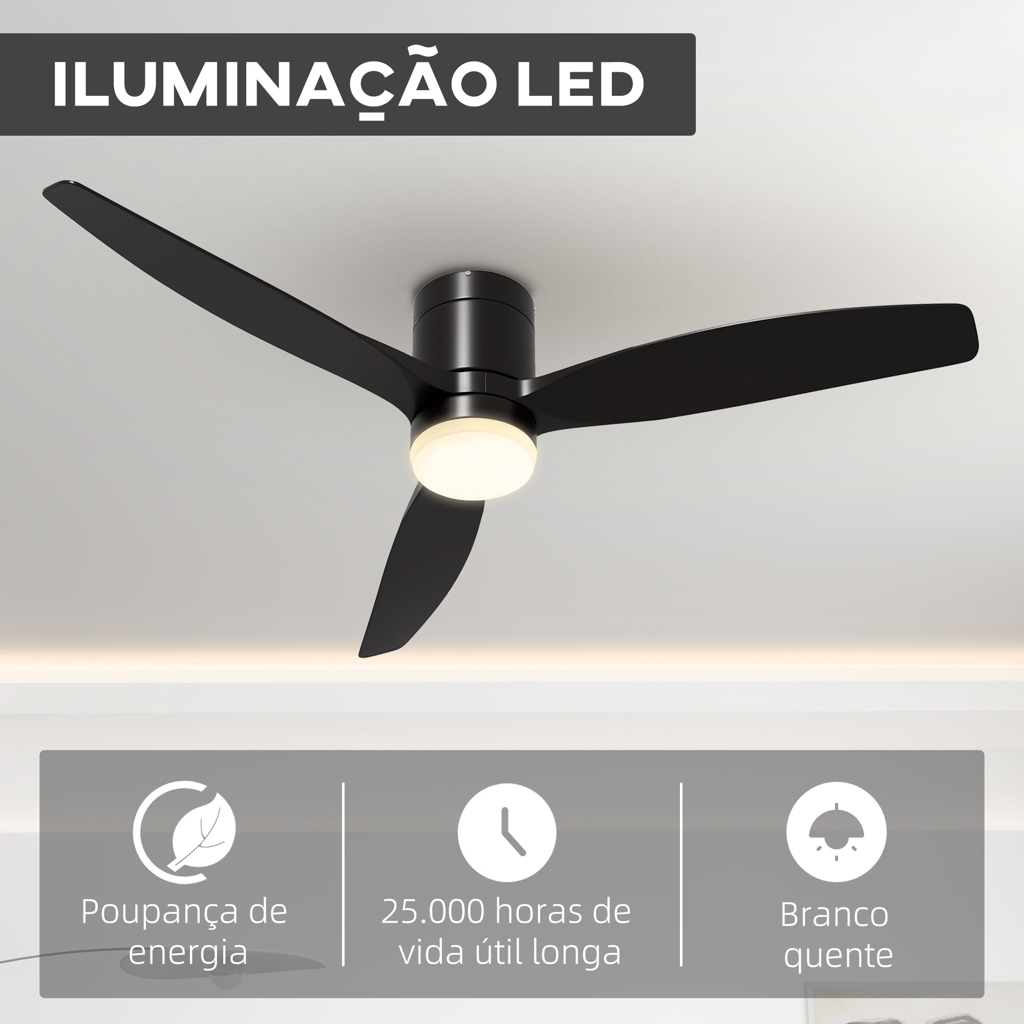 Ventoinha de Teto Silenciosa Ø132 cm Preto