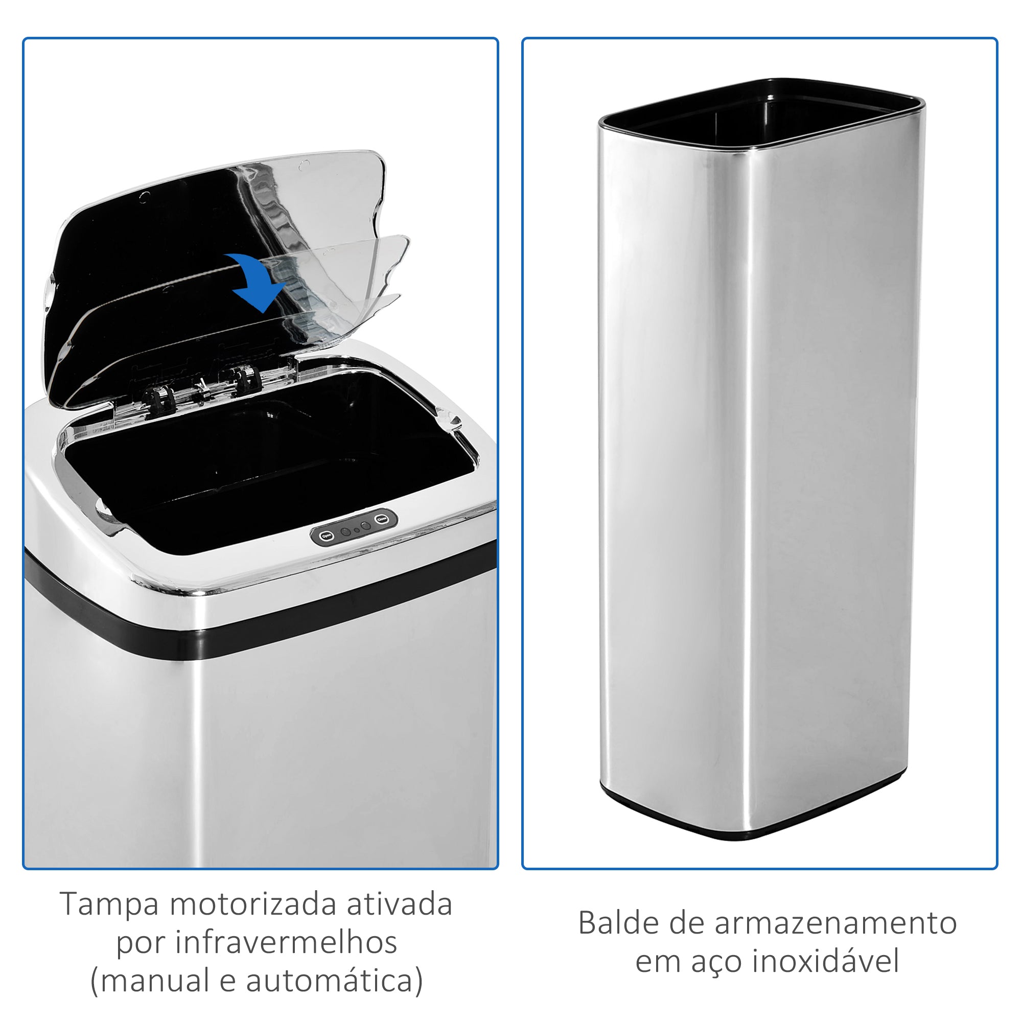 Balde de Lixo Inteligente 50L Prata 33x25x84 cm