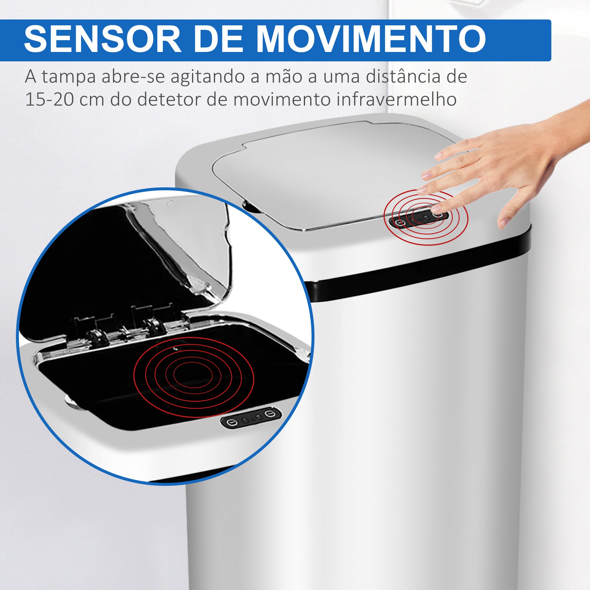 Balde de Lixo Inteligente 50L Prata 33x25x84 cm