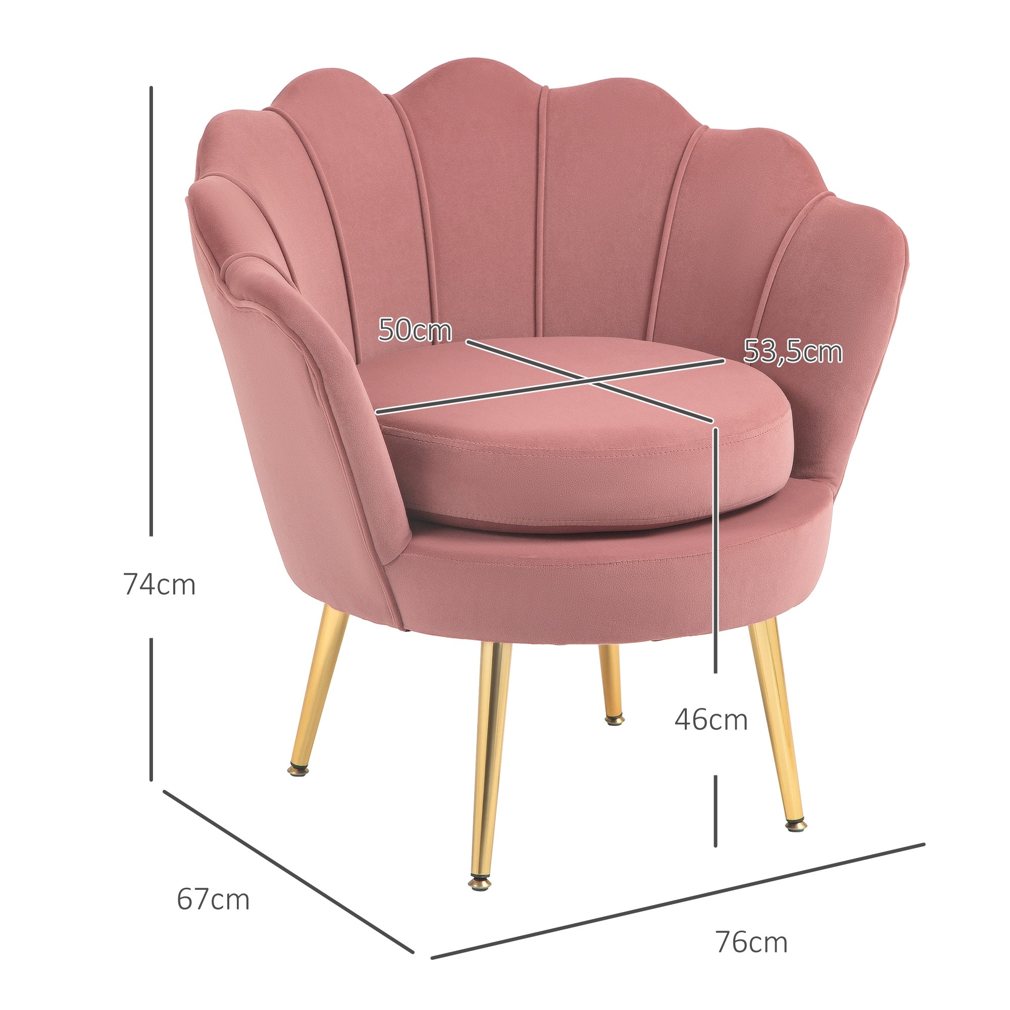 Poltrona Estofada em Veludo Rosa 76x67x74 cm