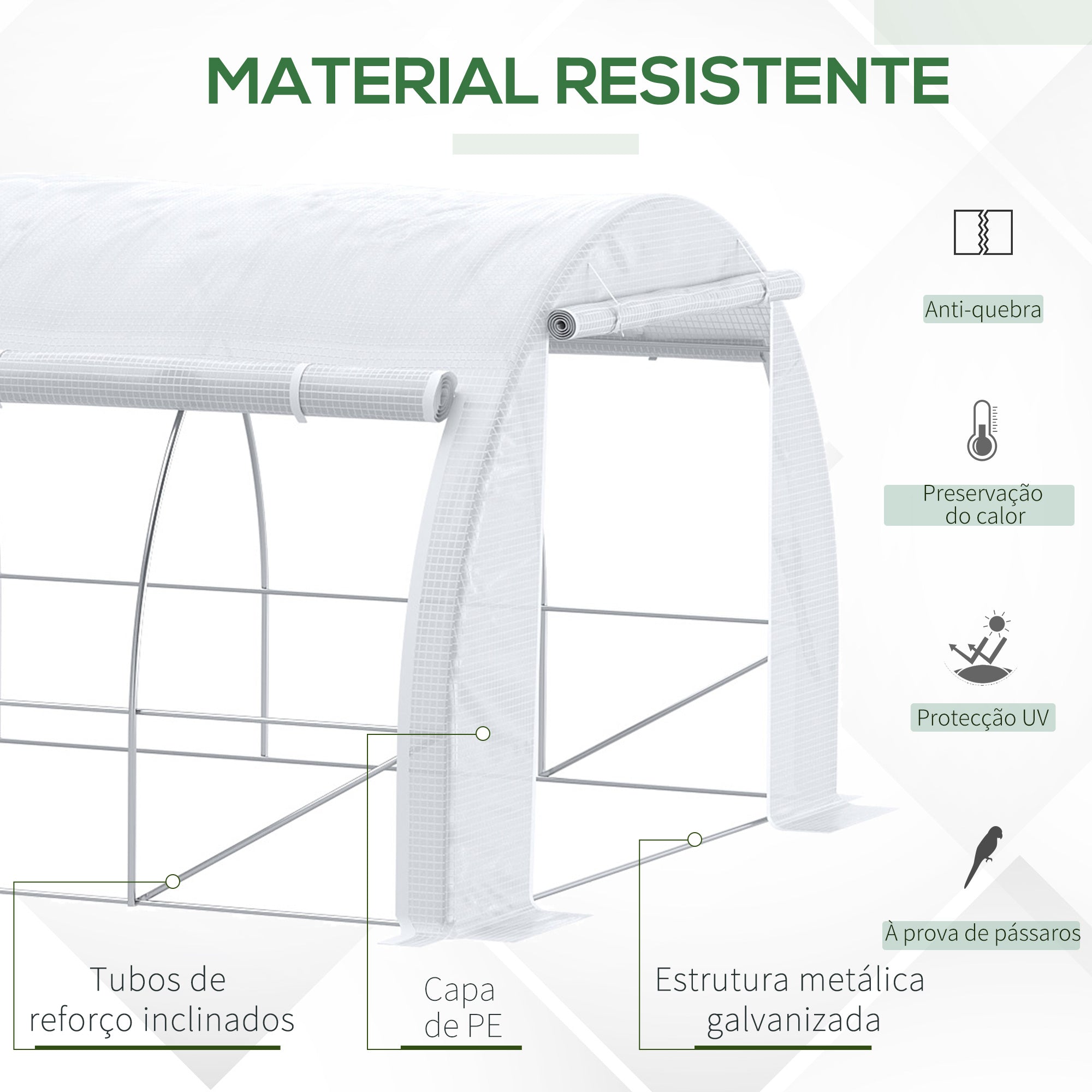 Estufa Tipo Túnel de Jardim – 6x3x2m – Branco – Aço Galvanizado