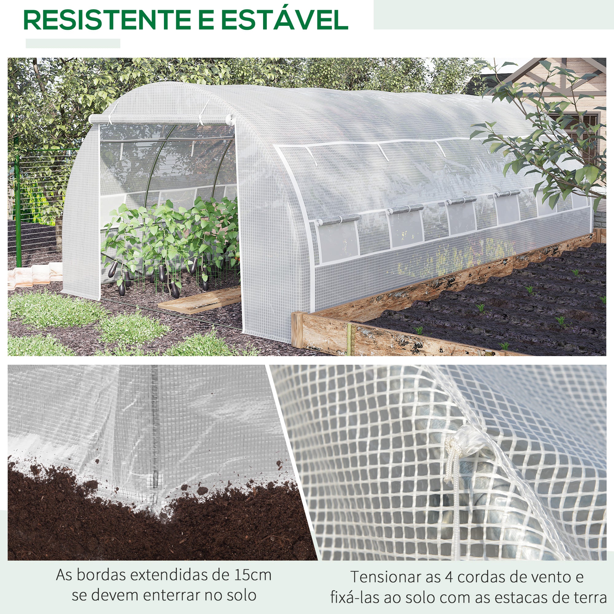 Estufa Tipo Túnel de Jardim – 6x3x2m – Branco – Aço Galvanizado
