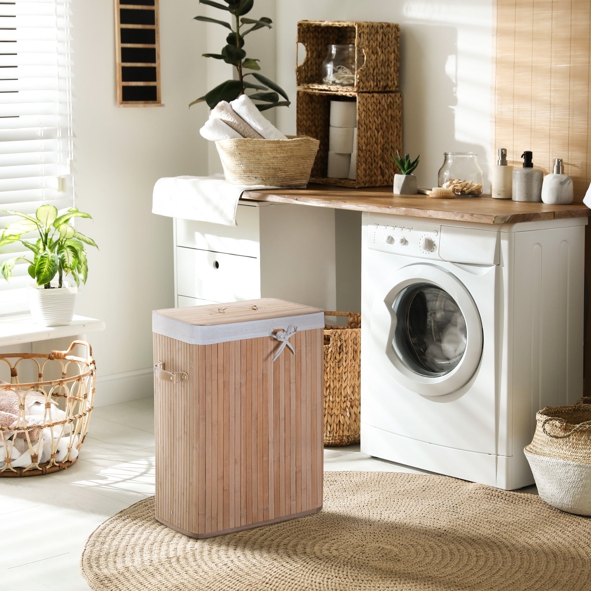 Cesto de Roupa de Bambu Dobrável 40x30x60 cm - Cor Bambu