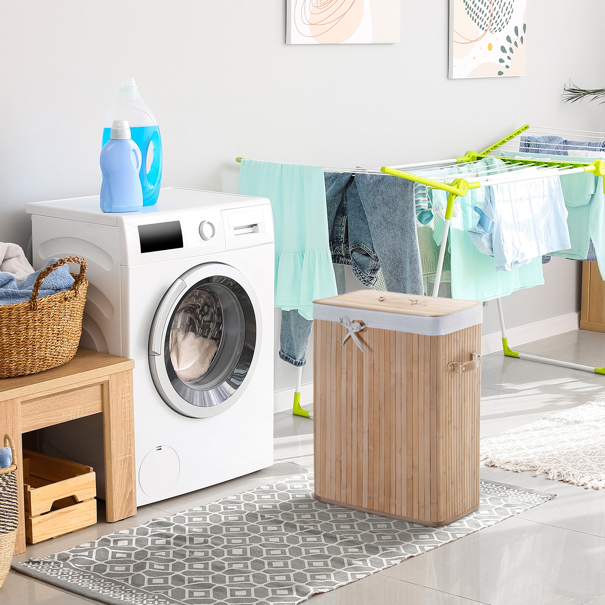 Cesto de Roupa de Bambu Dobrável 40x30x60 cm - Cor Bambu