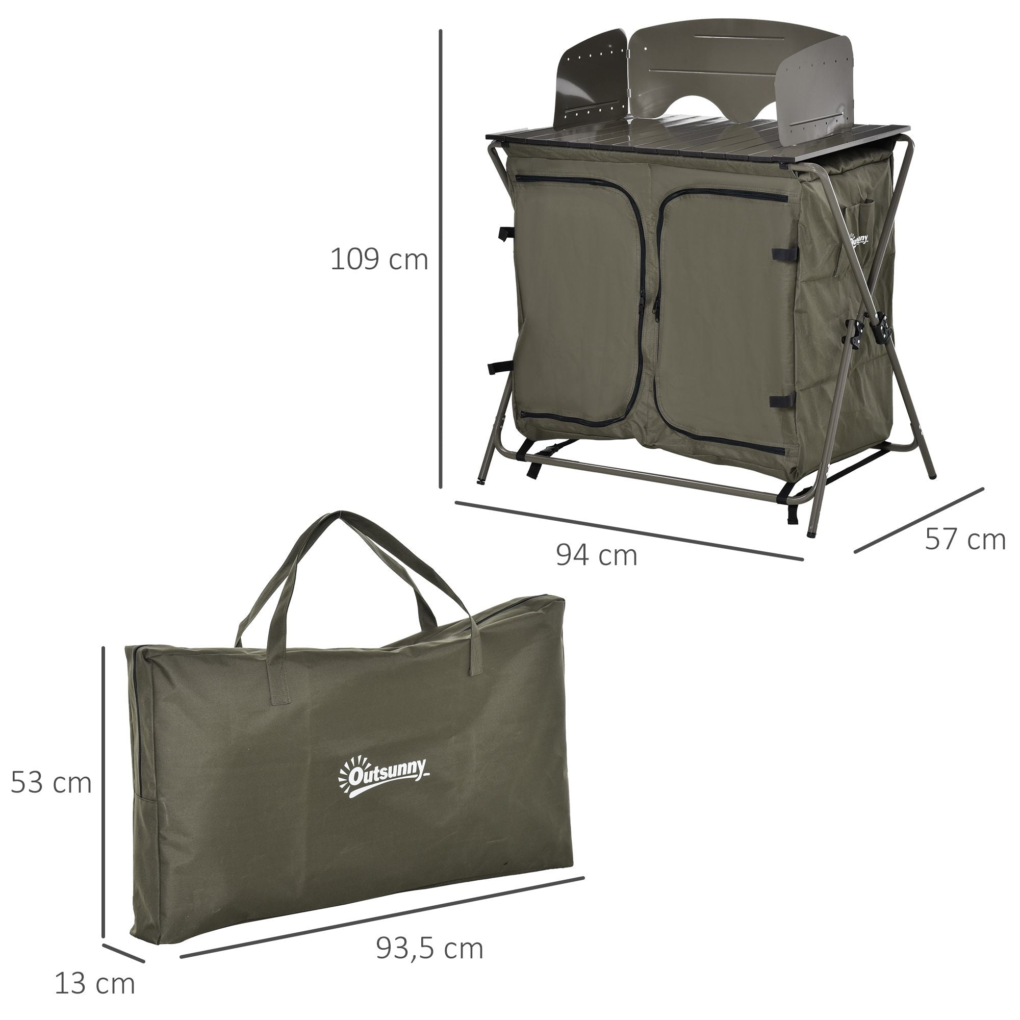 Armário de Cozinha Dobrável para Acampamento - Verde - 94x57x109 cm