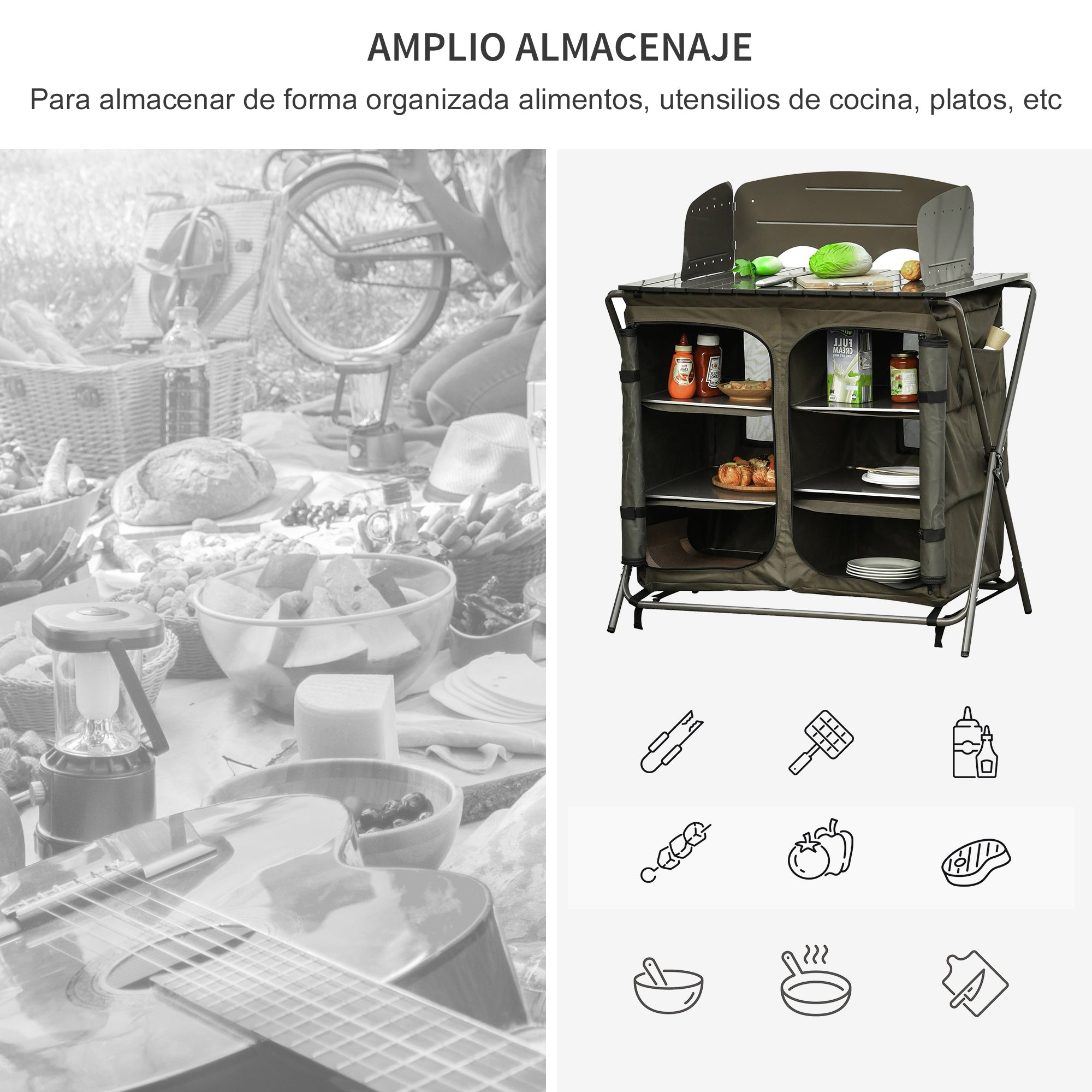 Armário de Cozinha Dobrável para Acampamento - Verde - 94x57x109 cm