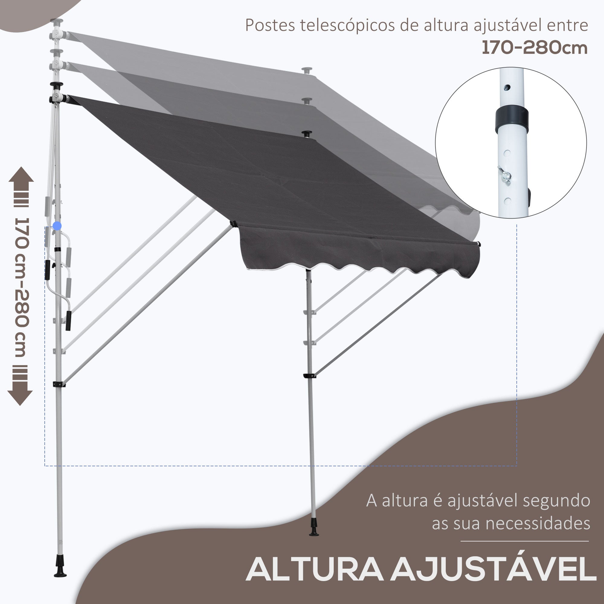 Toldo Manual Retrátil 200x150 cm Cinzento com Manivela de Alumínio