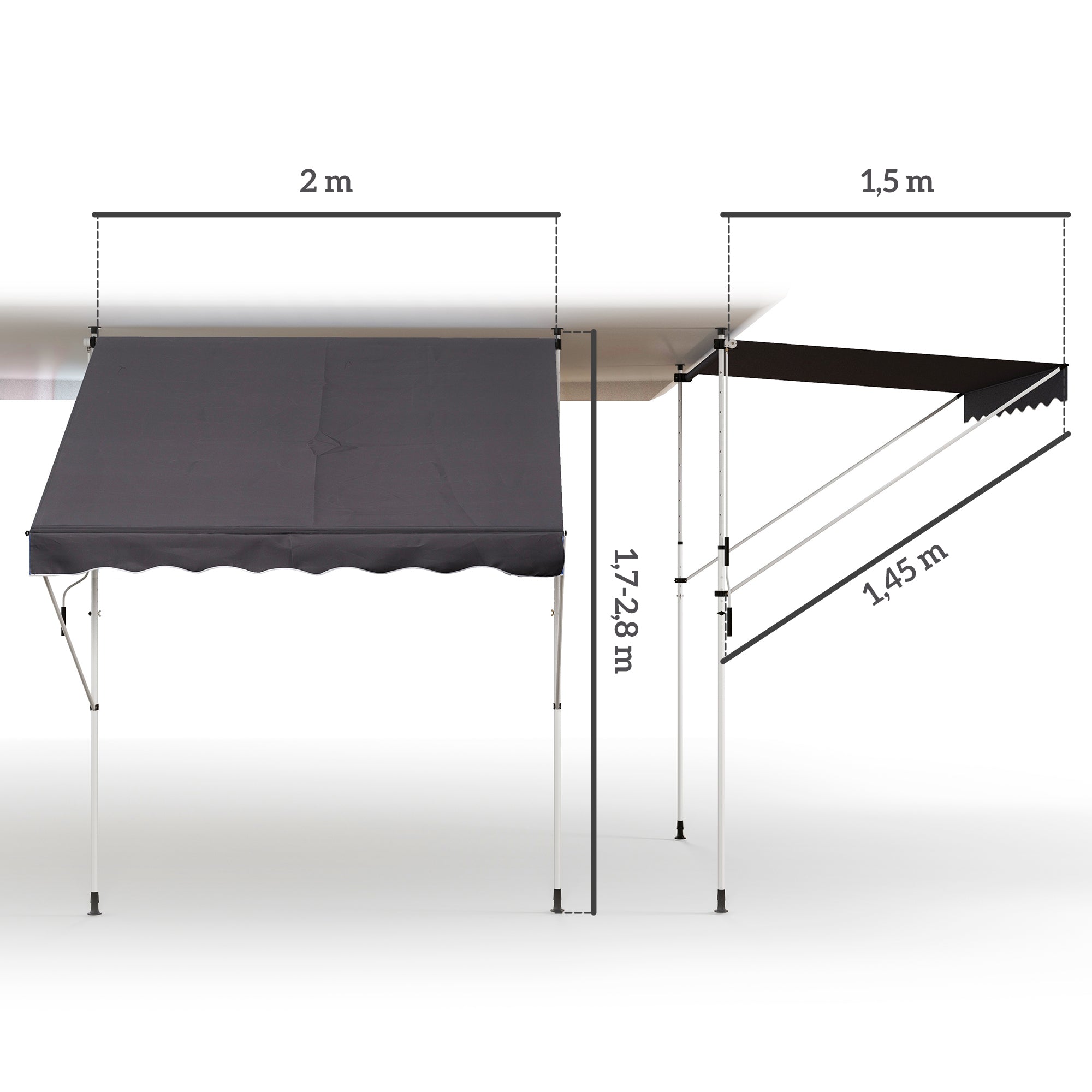 Toldo Manual Retrátil 200x150 cm Cinzento com Manivela de Alumínio