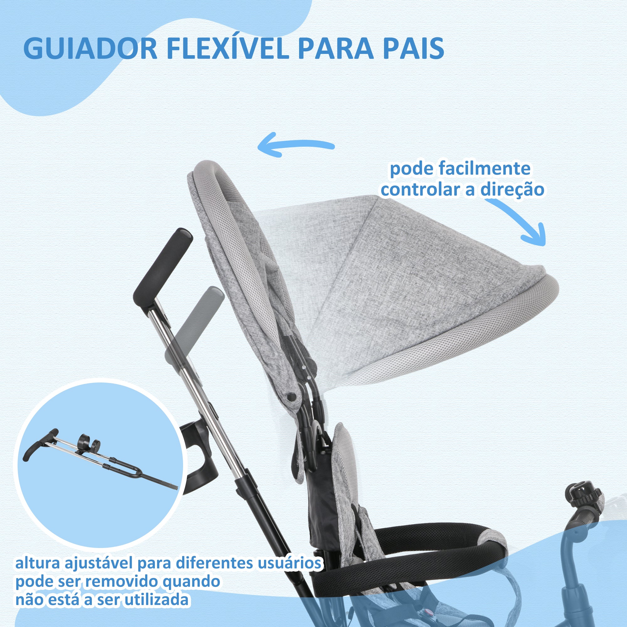Triciclo Infantil 2 em 1 - 95x50x106 cm - Cinzento