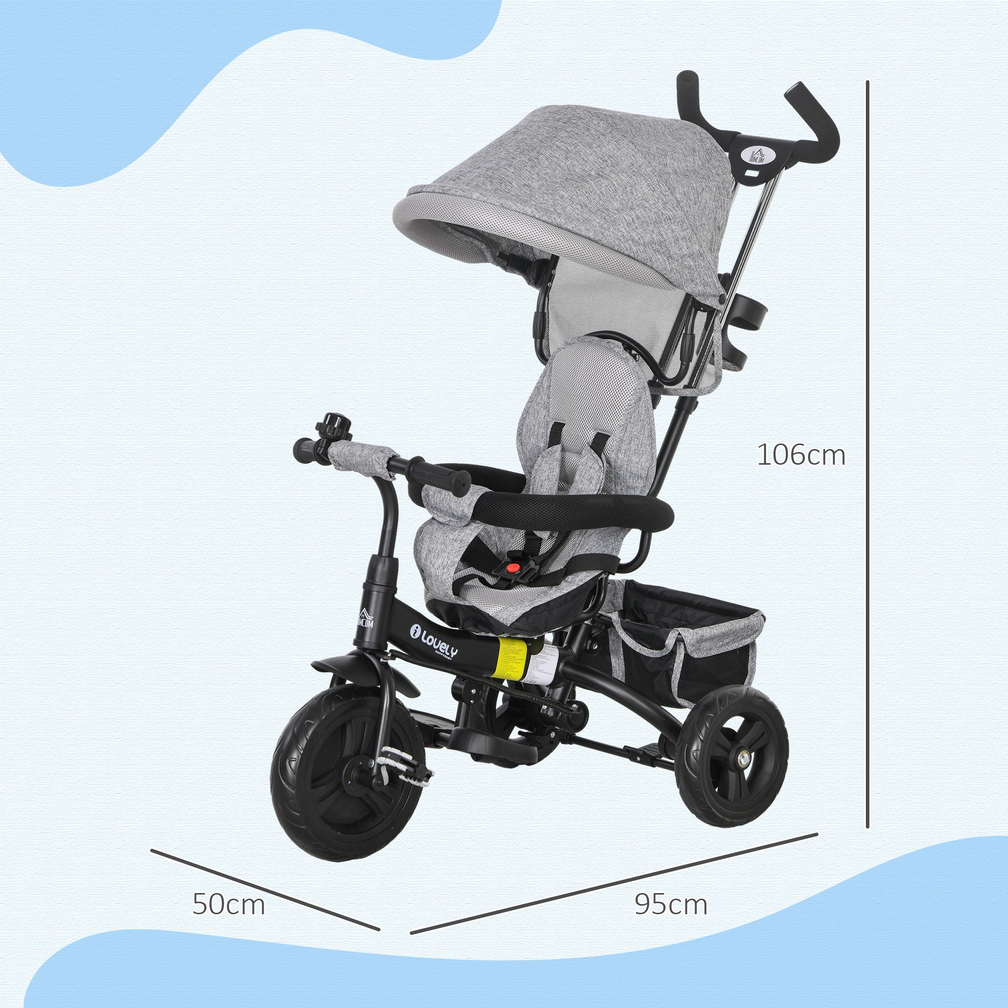 Triciclo Infantil 2 em 1 - 95x50x106 cm - Cinzento