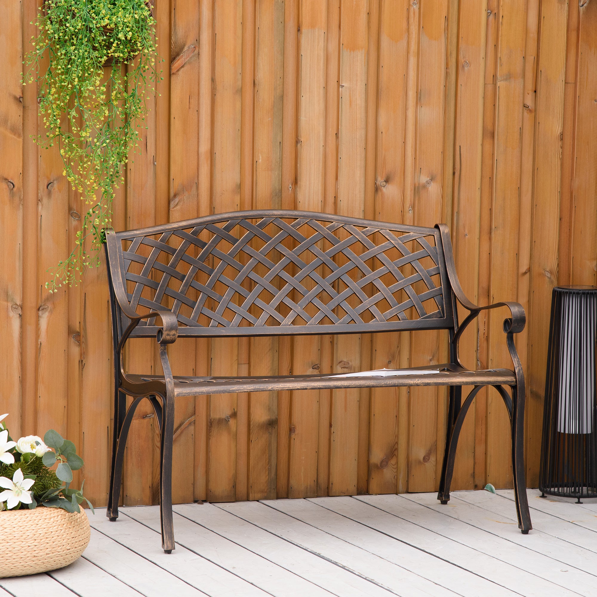 Banco de Jardim de 2 Lugares em Alumínio Fundido Cor de Bronze 103x62x83 cm