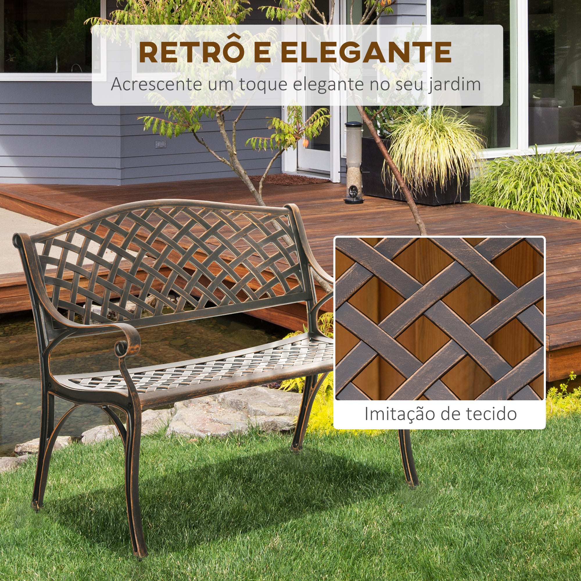 Banco de Jardim de 2 Lugares em Alumínio Fundido Cor de Bronze 103x62x83 cm