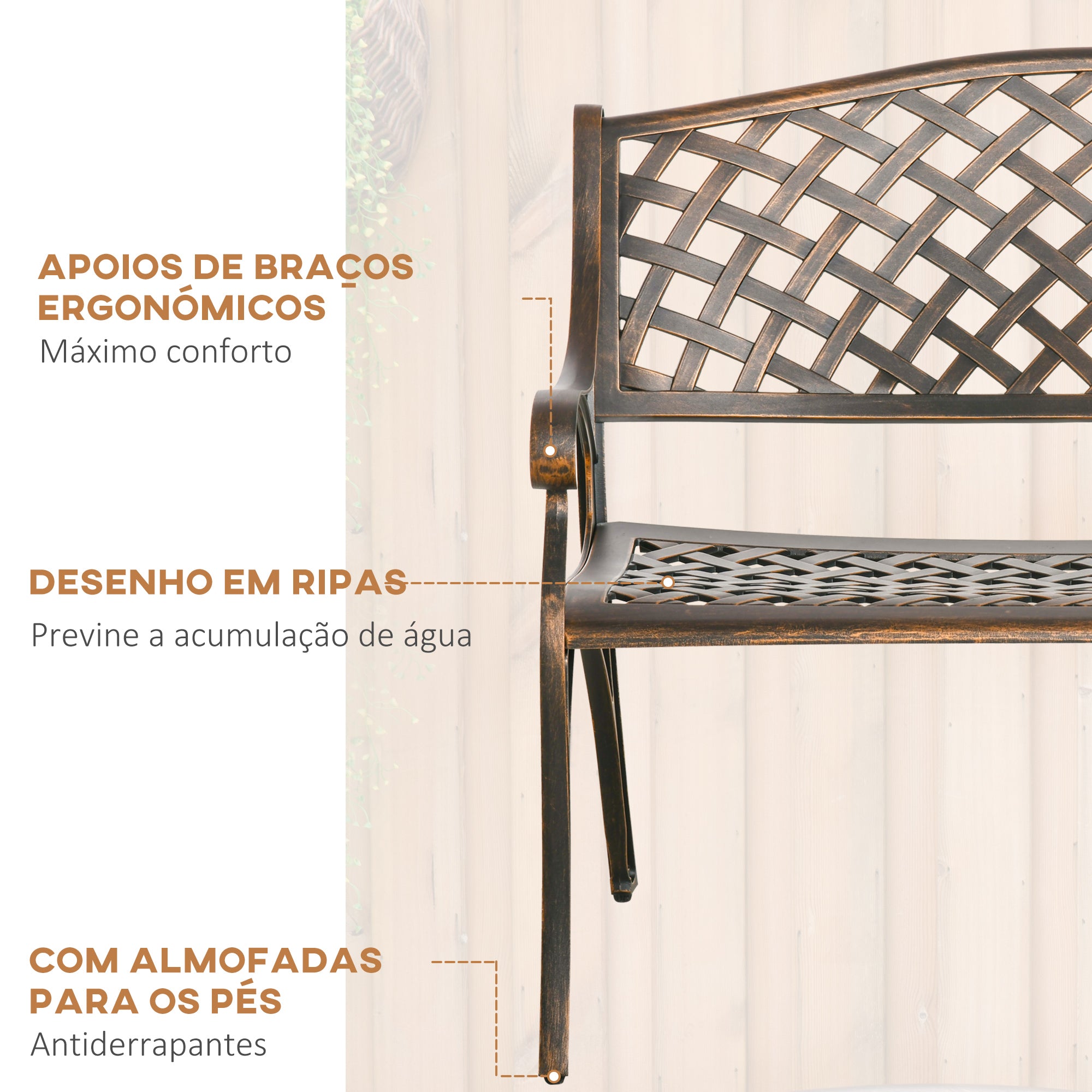 Banco de Jardim de 2 Lugares em Alumínio Fundido Cor de Bronze 103x62x83 cm