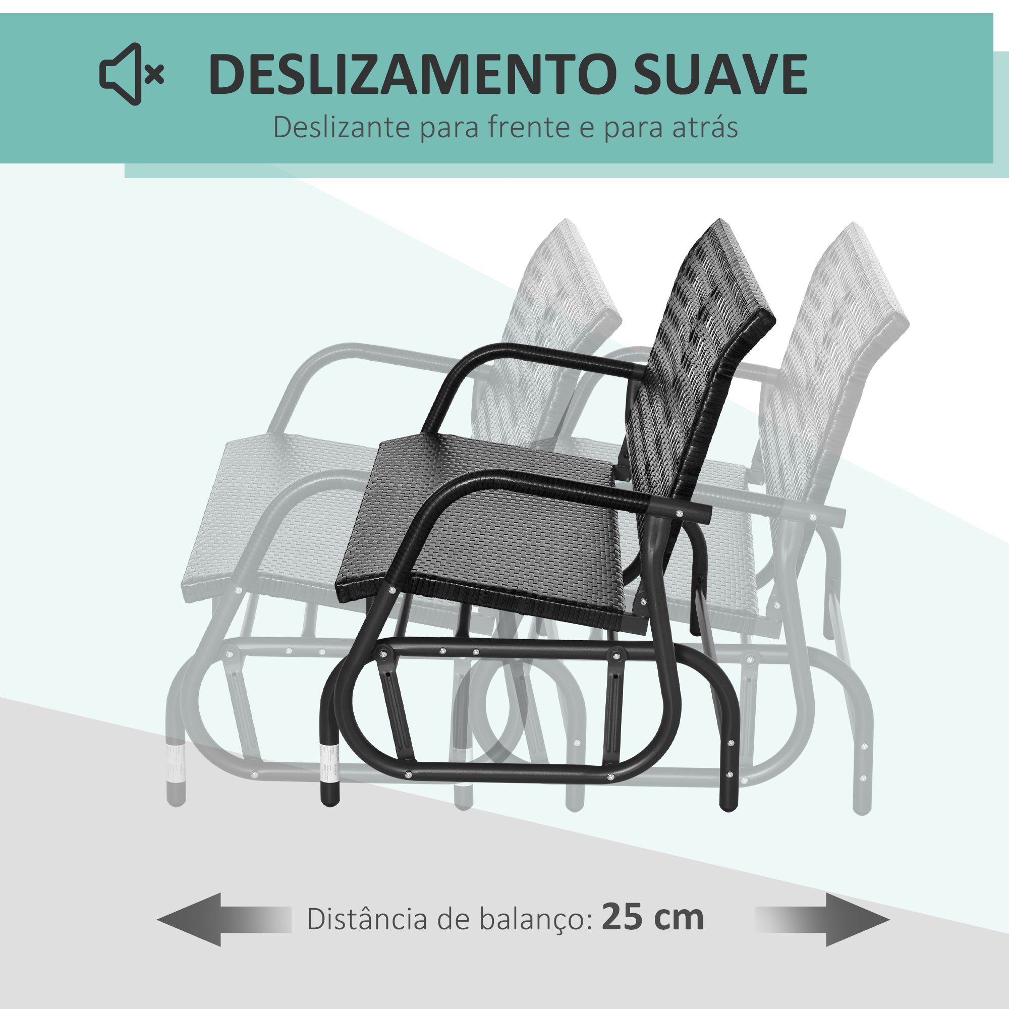 Banco Baloiço de Vime Preto 70x120x84 cm