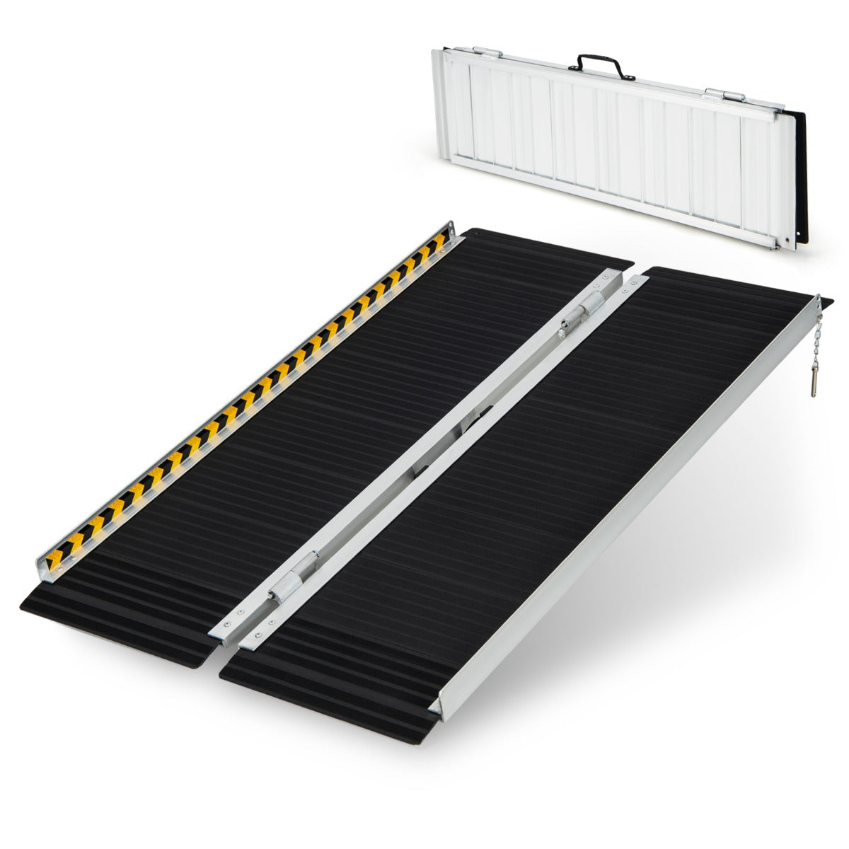Rampa Portátil de Alumínio de 122 cm para Cadeira de Rodas com Placa de Transição e Superfície Antiderrapante