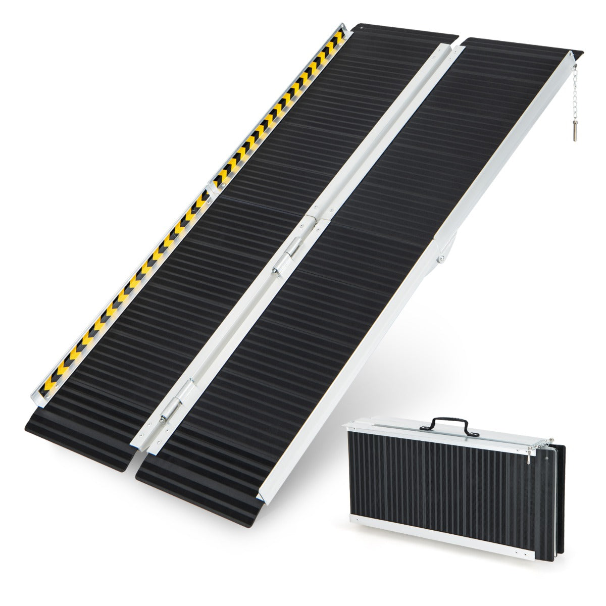 Rampa Portátil de Alumínio para Cadeira de Rodas com Placa de Transição e Superfície Antiderrapante - 152,5 cm