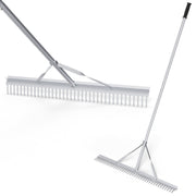 Rastrillo com Cabeça de Alumínio de 174 cm e 36 Dentes - Ferramenta Resistente para Tratar de Jardim, Lago, Lagoa e Praia em Prateado