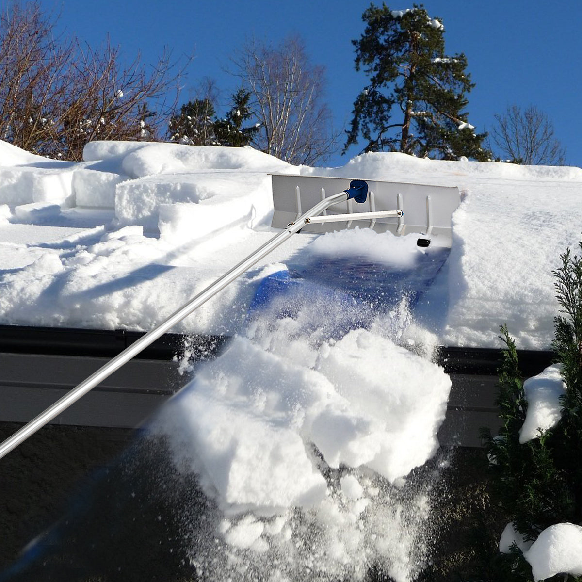 Rastrillo de Alumínio para Neve com Altura Ajustável de 160-610cm e Lâmina, Tubos Extensíveis - Quitaneve com 4 Postes