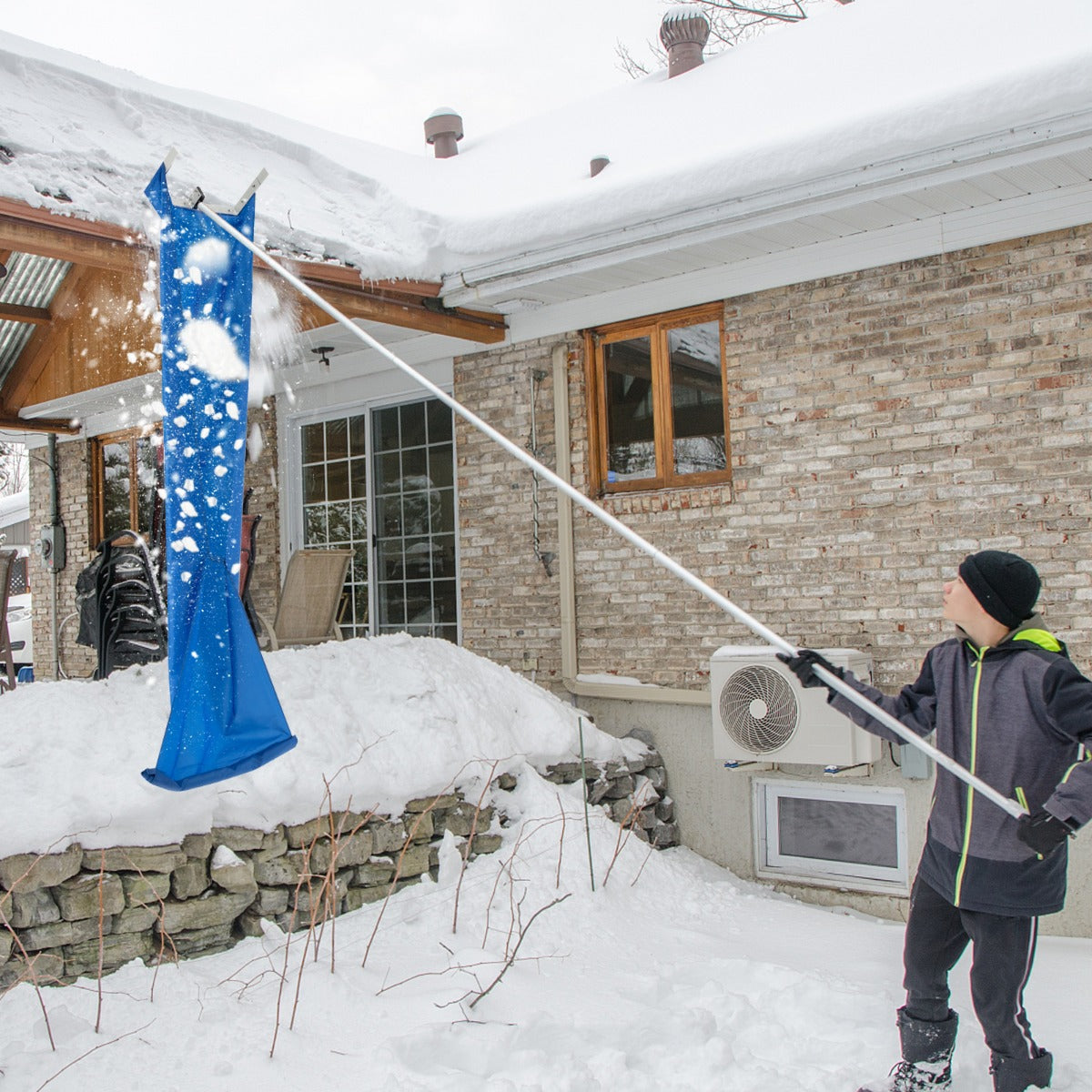 Rastrillo de Telhado de 170-608 cm para Remoção de Neve com Rodas, Pega Antiderrapante, Ferramenta Leve de Alumínio para Casa e Garagem