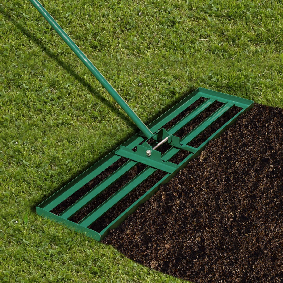 Ferramenta de Nivelamento de Relva com Rastrillo Resistente com Pega Ergonómica para Solo de Jardim Pátio Quinta 106 x 25 cm Verde