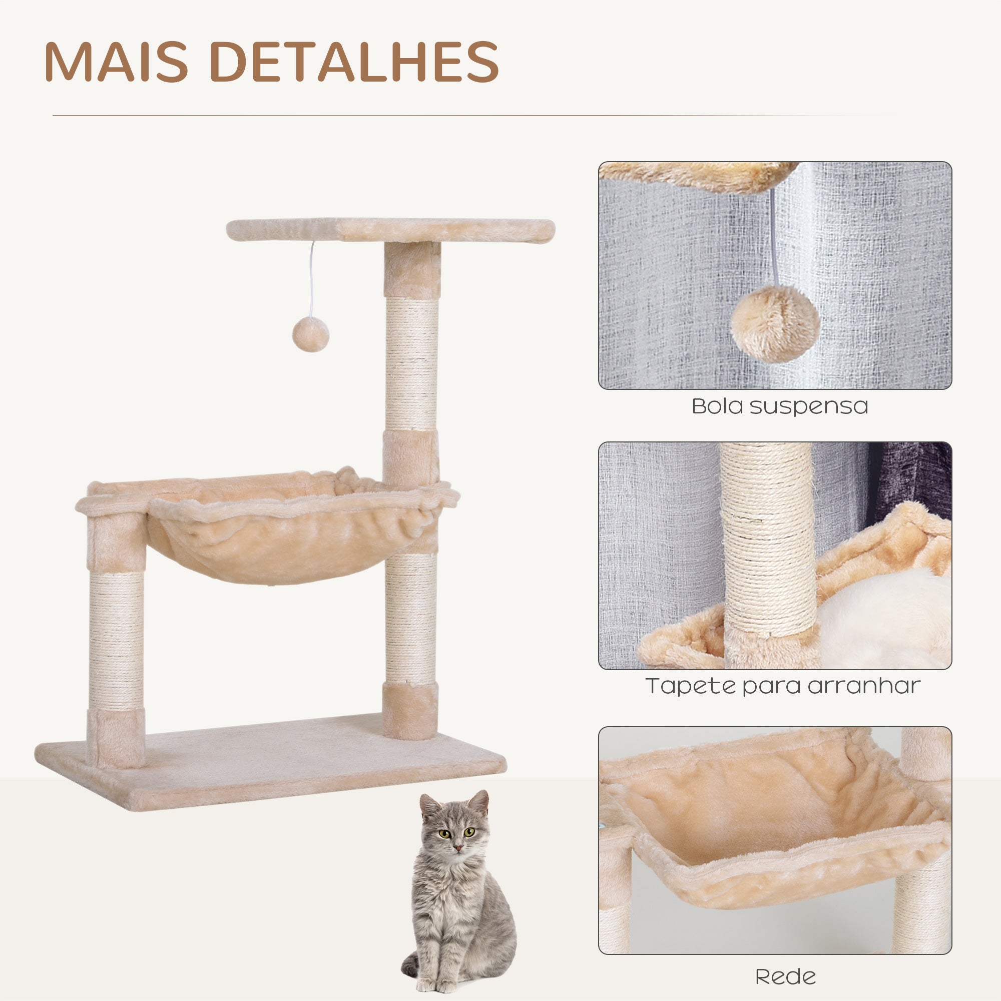 Arranhador para Gatos 50x36x70 cm - Bege