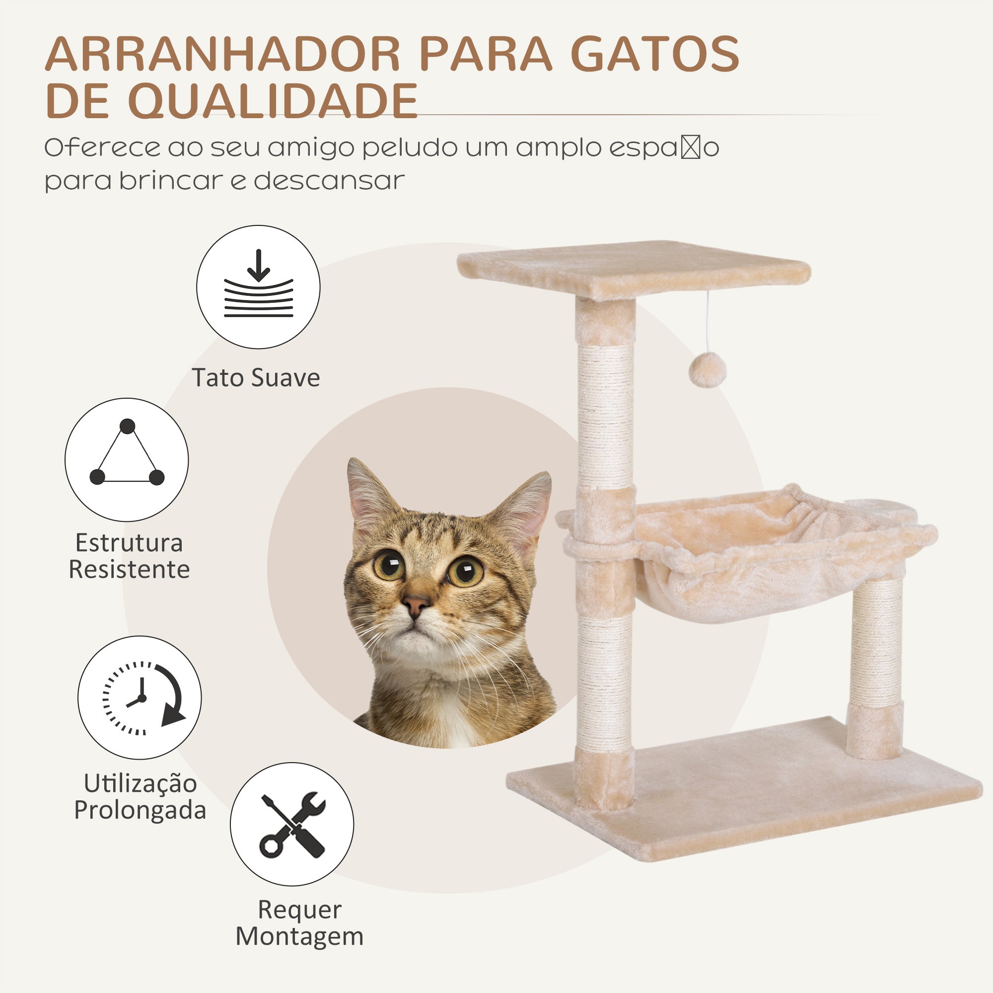Arranhador para Gatos 50x36x70 cm - Bege