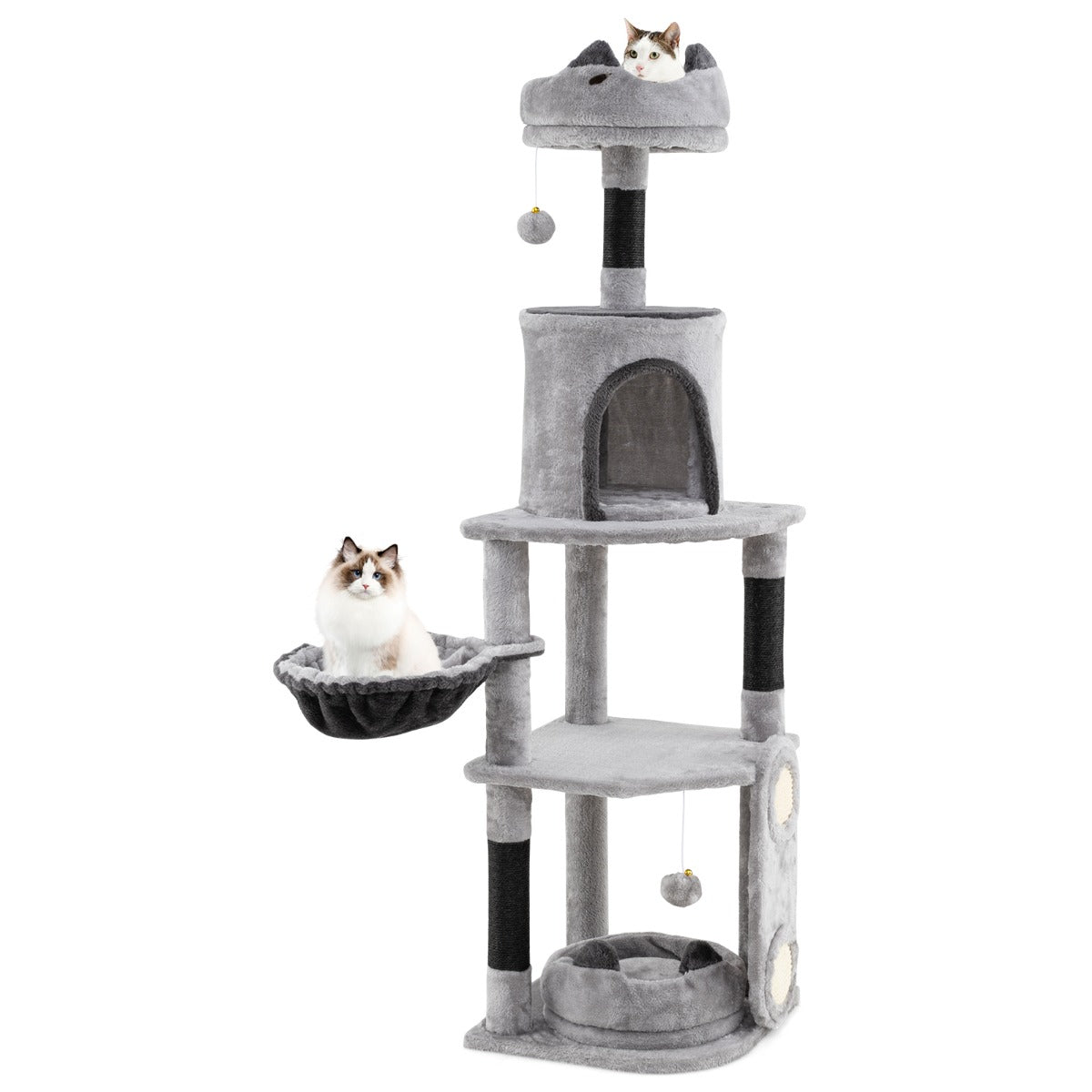 Torre para Gatos de 144cm com Postes de Sisal e Plataformas Cinza