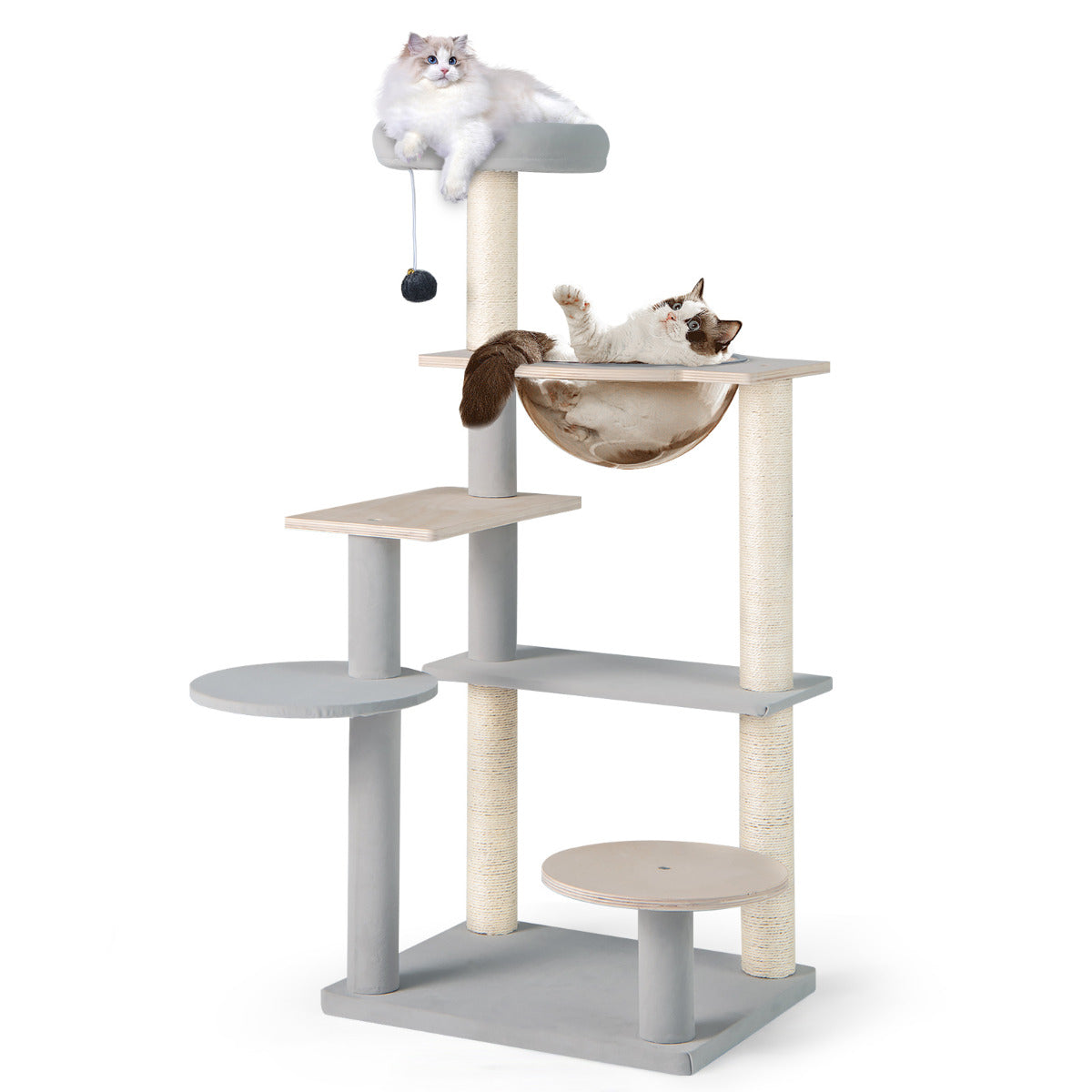 Torre de Gato Moderno Multinível de 113 cm com Perchero Acolchoado Desmontável