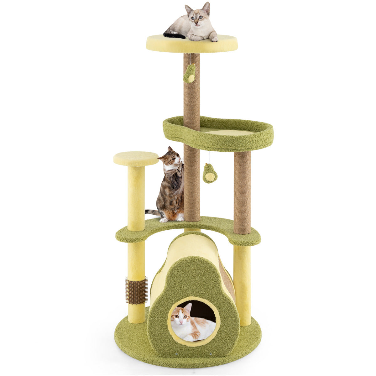 Torre de Gato em Forma de Abacate com Várias Plataformas para Gatos, Condomínio Privado, Escova de Autocuidado e Plataformas de Escalada Verde