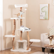 Torre para Gatos em Madeira Sólida de 168 CM com Condomínio e Postes de Arranhar