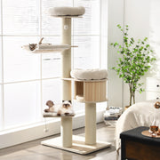 Torre para Gatos de 4 Níveis com Postes Arranhadores de Sisal Plataforma de Peluche Centro de Atividades para Gatos 75 x 56 x 174 cm Natural