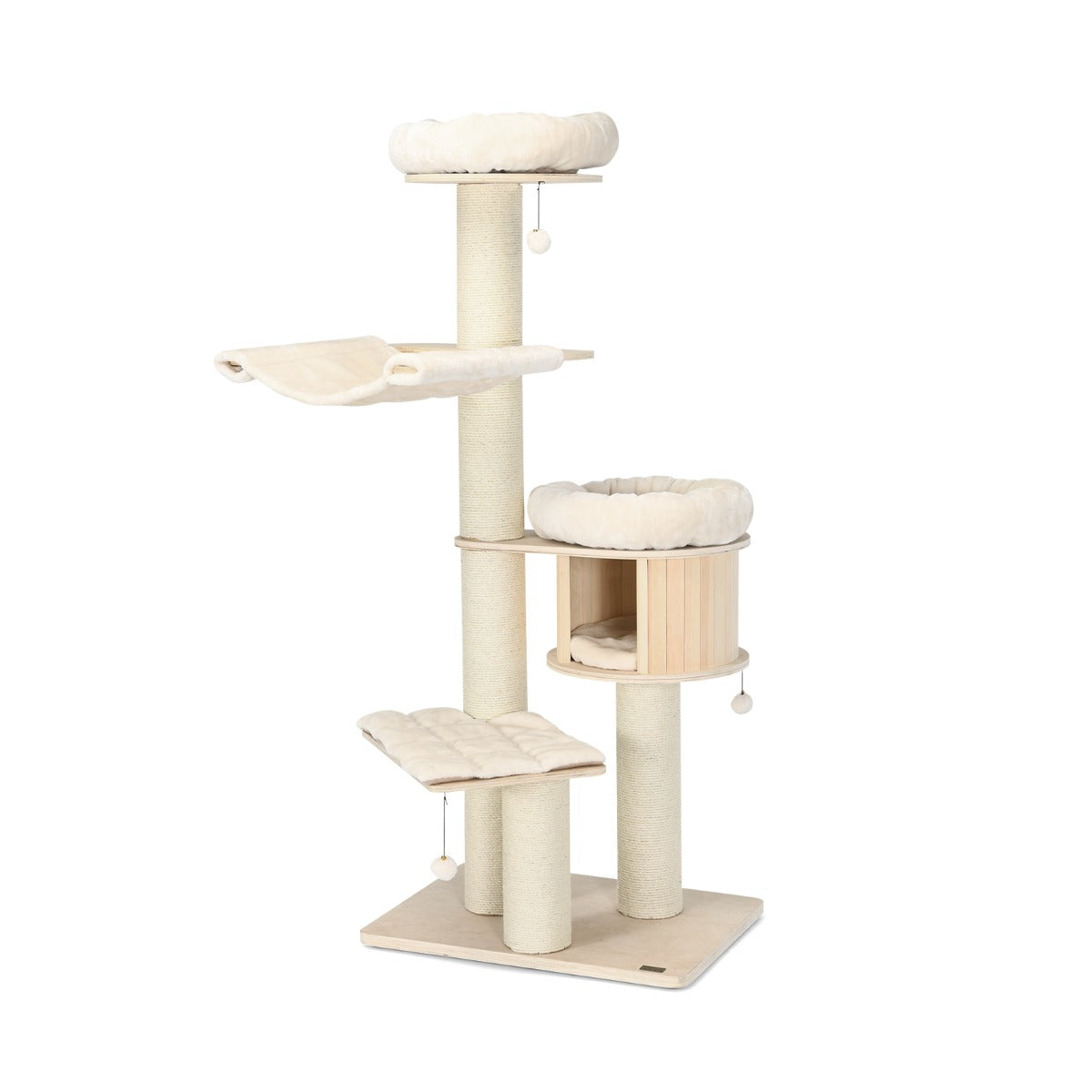 Torre para Gatos de 4 Níveis com Postes Arranhadores de Sisal Plataforma de Peluche Centro de Atividades para Gatos 75 x 56 x 174 cm Natural