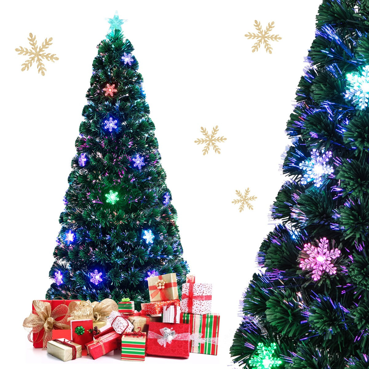 Árvore de Natal Artificial 1,8m 180cm com Base Iluminada em Fibra de Vidro que Muda de Cor para Decoração de Natal em Casa ou Festas