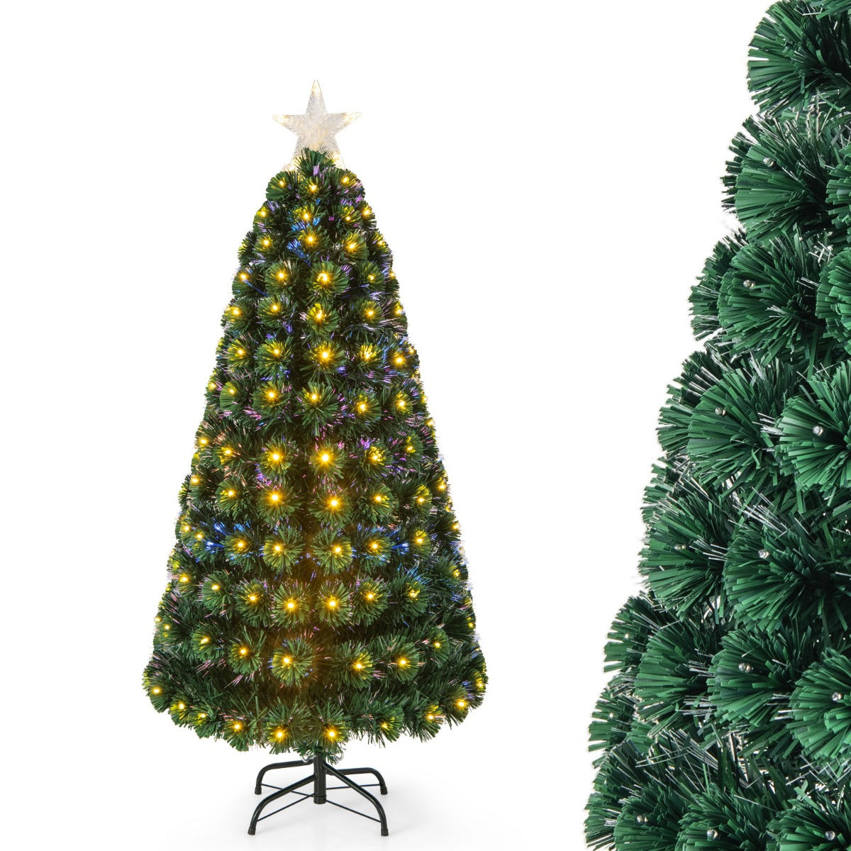 Árvore de Natal Artificial de 150cm/180cm com Luzes LED Amarelas Quentes 8 Modos de Iluminação Verde-150cm