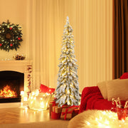 Árvore de Natal Artificial Estreita com Neve e Luzes LED 2 Cores - 120/150cm