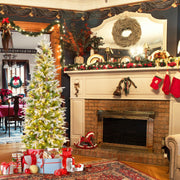 Árvore de Natal de 190 cm Pré-iluminada para Decoração de Festas com 280 Luzes LED, Neve Simulada, 671 Ramos Articulados e 60 Pinhas - Árvore Slim