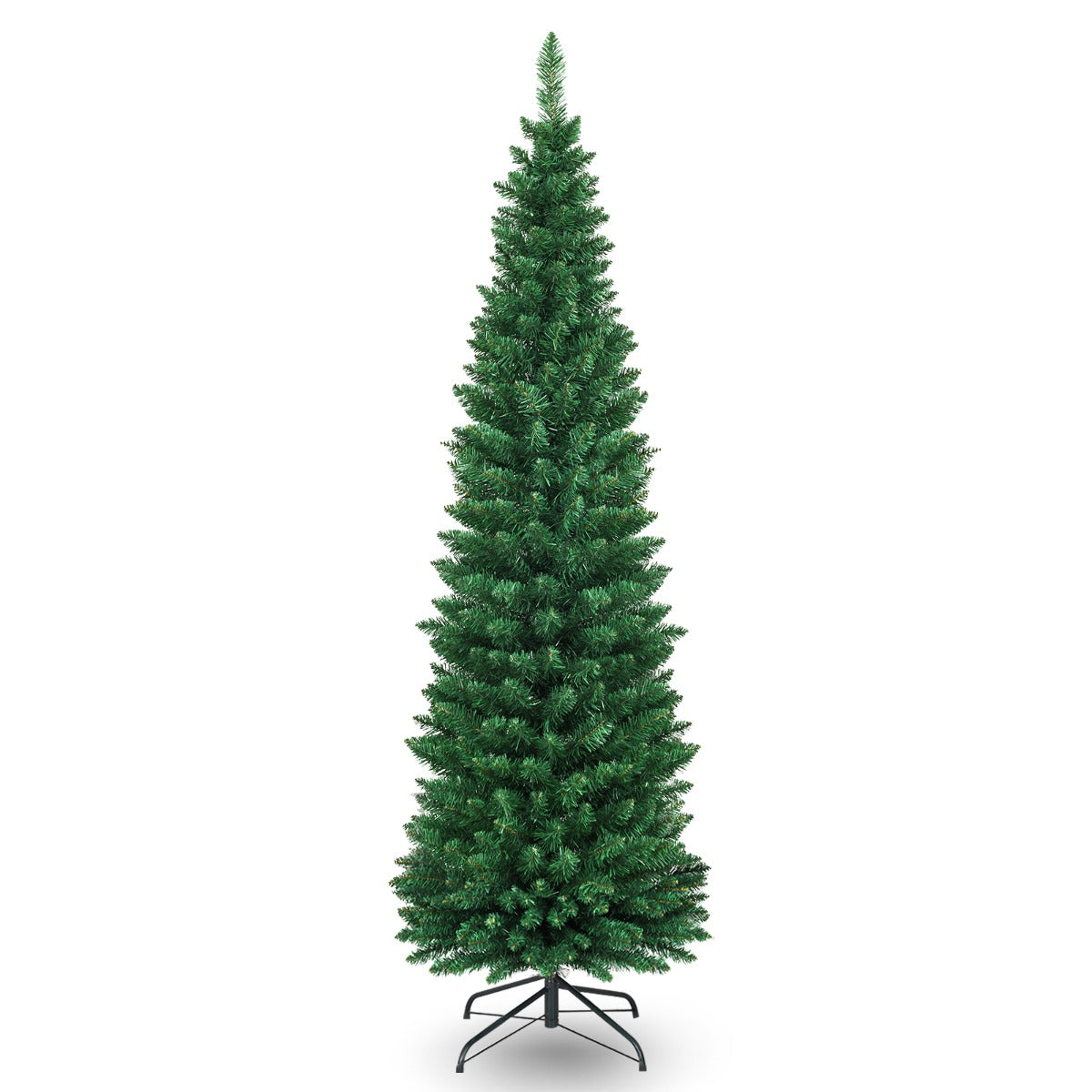 Árvore de Natal Artificial Lápis 180cm com 400 Pontas em PVC Ignífugo e Suporte de Metal Fácil de Montar Verde
