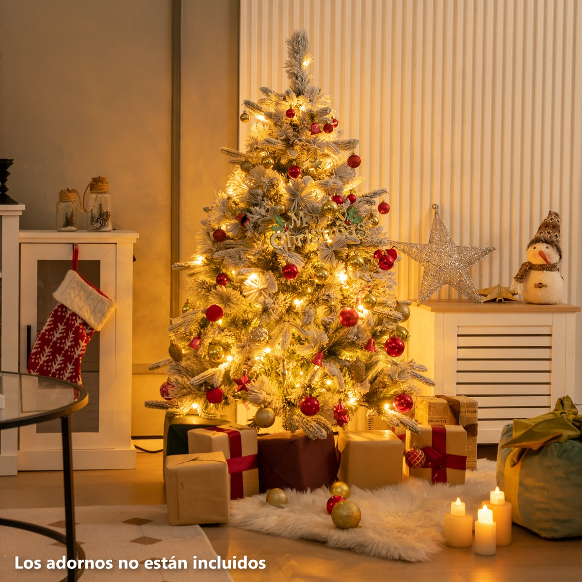 Árvore de Natal Artificial de 136cm com 150 Luzes LED Brancas Quentes e 384 Ramos Mistos Fácil de Montar