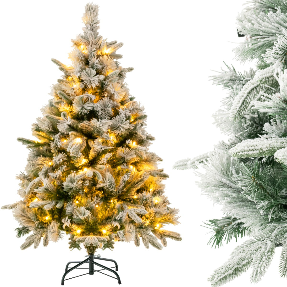 Árvore de Natal Artificial de 136cm com 150 Luzes LED Brancas Quentes e 384 Ramos Mistos Fácil de Montar