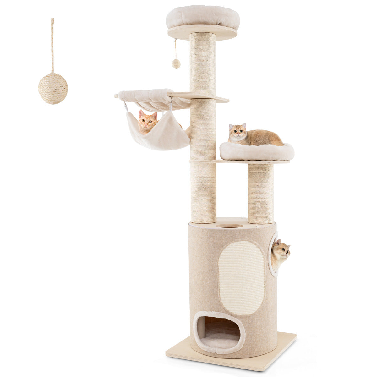 Torre de Madeira para Gatos com 187 cm de Altura e Condomínio de 2 Pisos - Árvore para Gatos