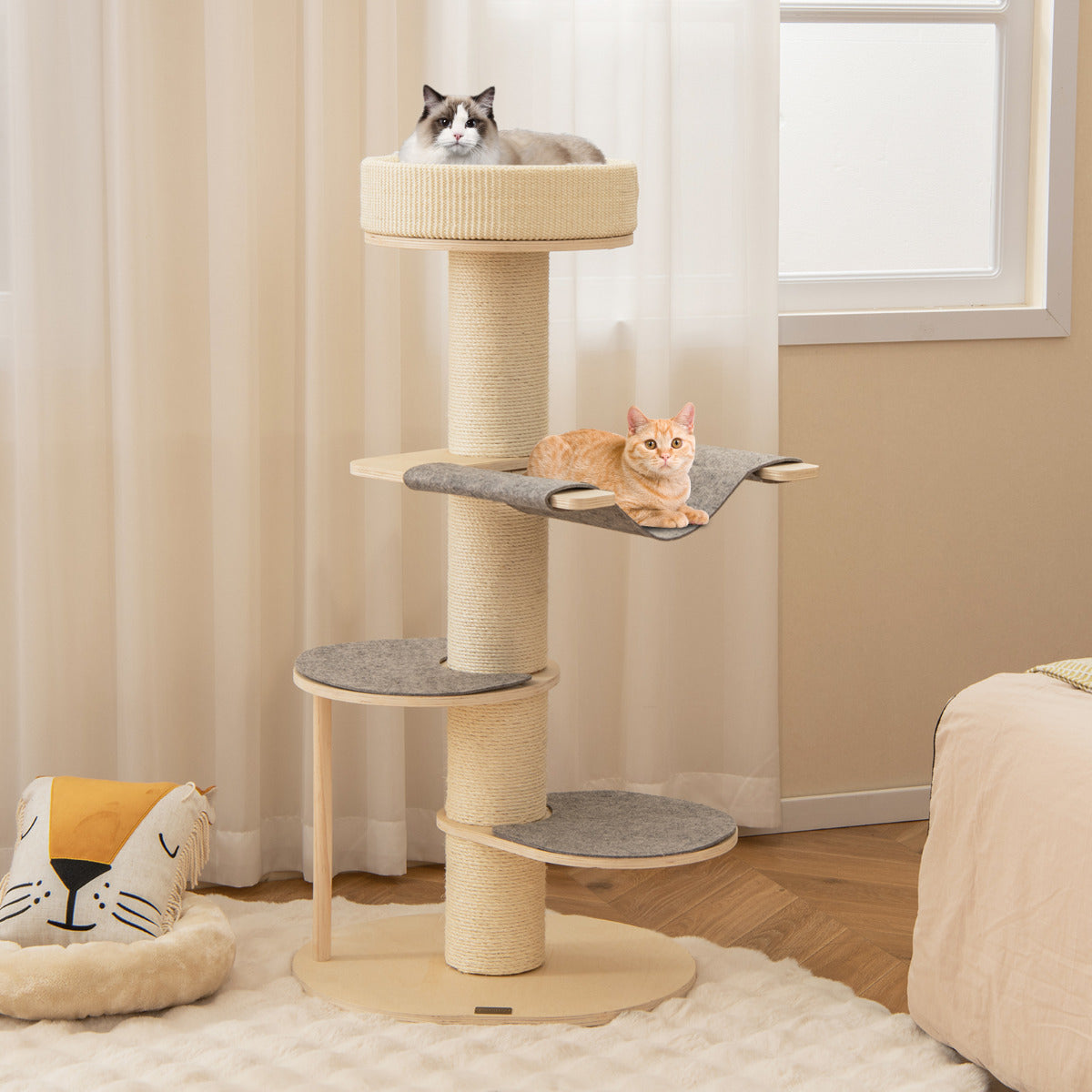 Torre de Gatos de 120 cm com Vários Níveis em Madeira com Postes de Sisal e Hamaca