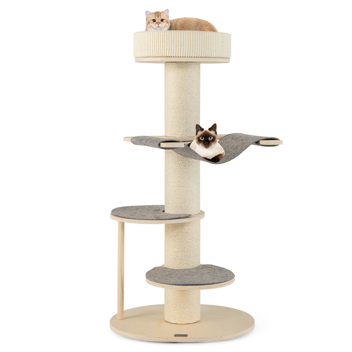 Torre de Gatos de 120 cm com Vários Níveis em Madeira com Postes de Sisal e Hamaca