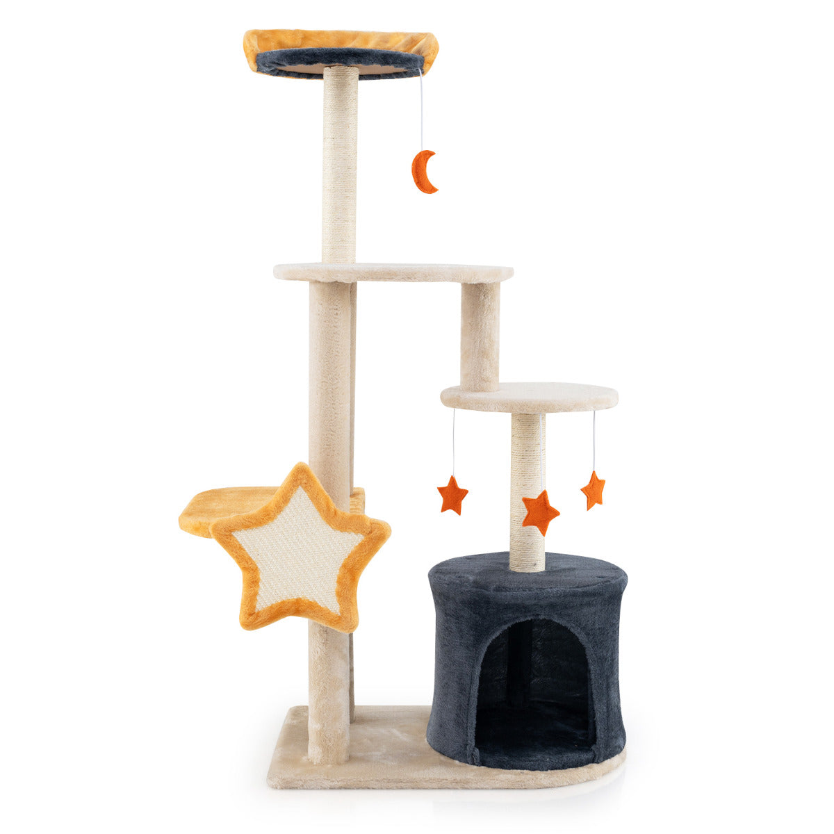 Torre para Gatos de 128 cm com Vários Níveis e Postes Arranhadores em Sisal