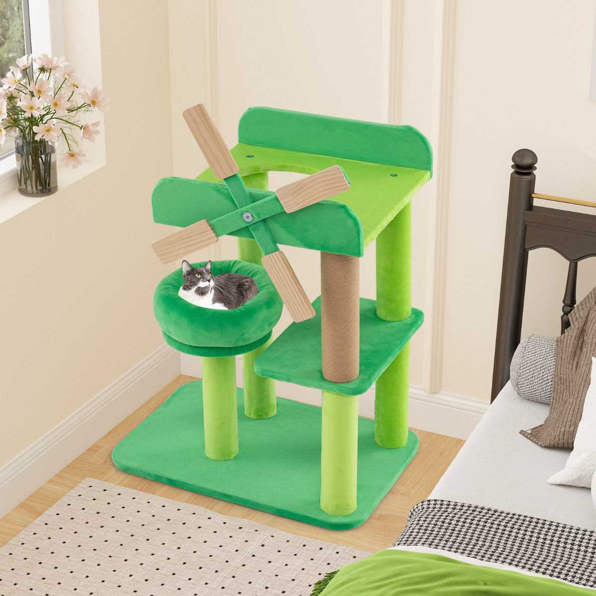 Torre para Gatos Multinível com Molino de Viento e Poste para Arranhar