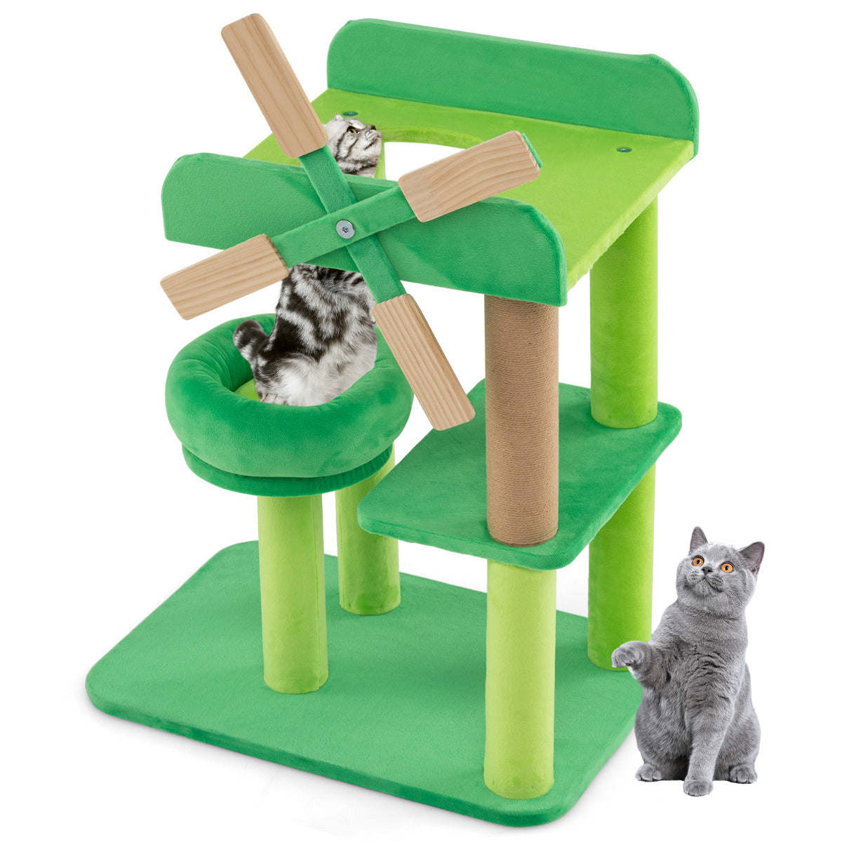 Torre para Gatos Multinível com Molino de Viento e Poste para Arranhar