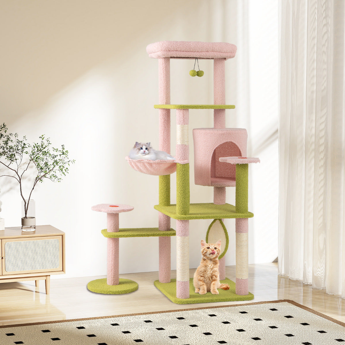 Torre para Gatos de 148 cm com Estética Floral em Rosa