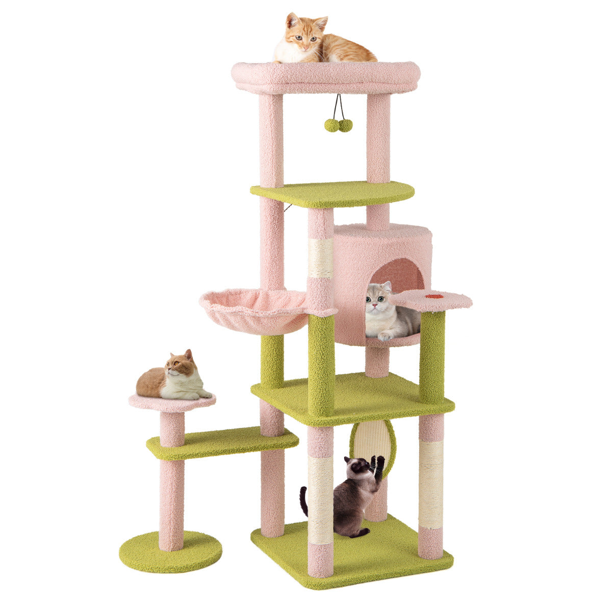 Torre para Gatos de 148 cm com Estética Floral em Rosa